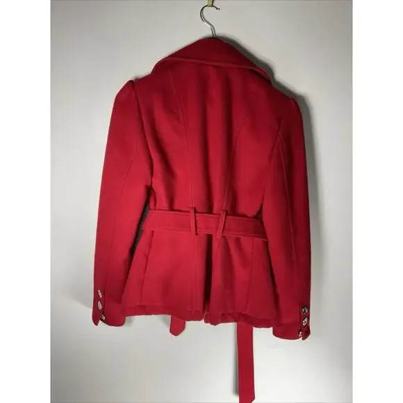 Vintages G By Guess Red Button Up Wool Blend Peacoat Small